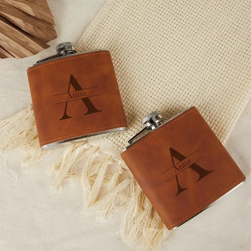 Personalized Leather Flask Custom Unique Gift for Father's Day Gift