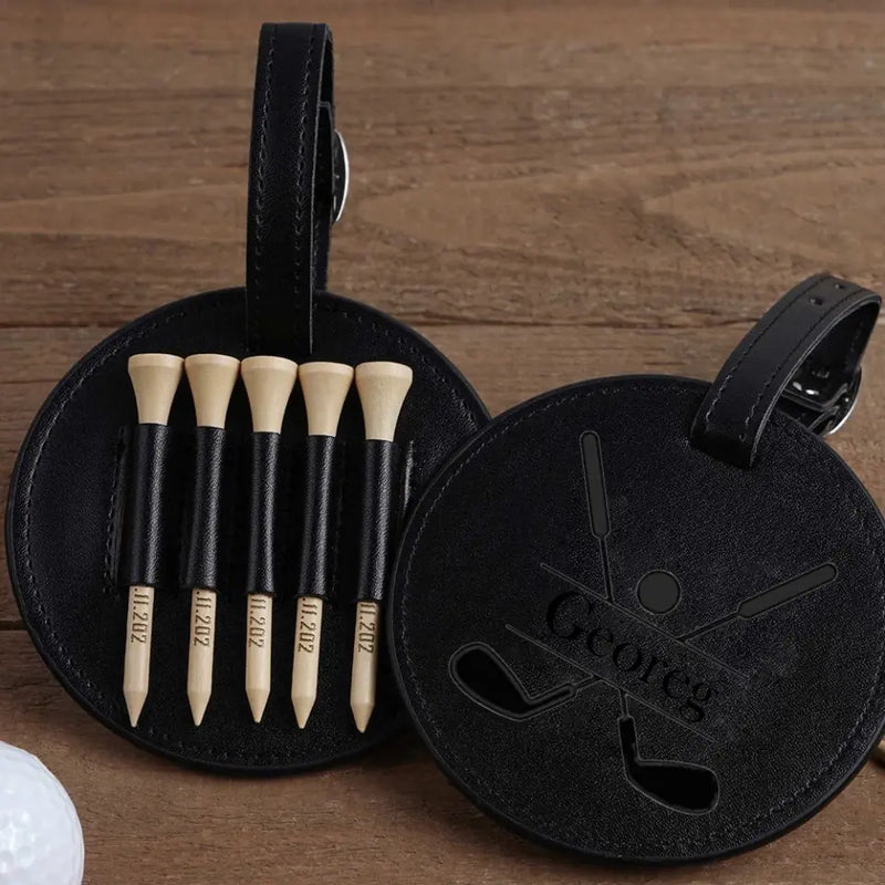 [Free Shipping] Custom Name Personalized Leather Golf Tees Bag