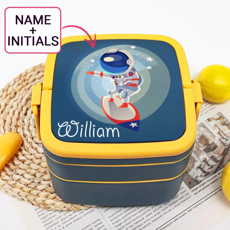 Custom Name Microwaveable Lunch Box Double Layer Square Lunch Box with Cutlery Lunch Box