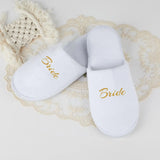 Custom Name Unisex Slippers for Bride Bridesmaids' Gifts White Close Toe Velour Slippers Name Customized