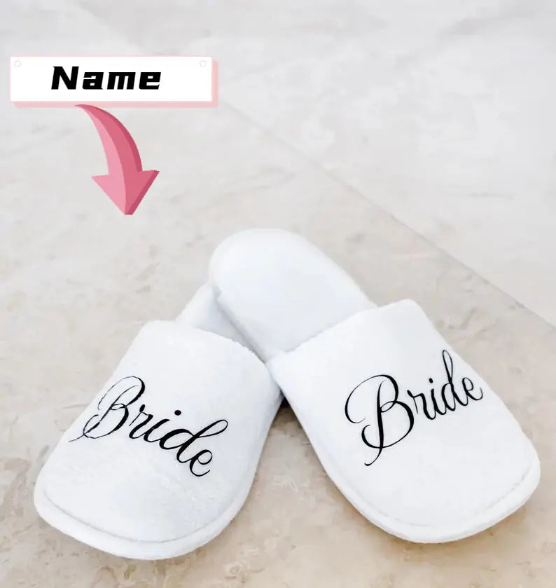 Custom Name Unisex Slippers for Bride Bridesmaids' Gifts White Close Toe Velour Slippers Name Customized