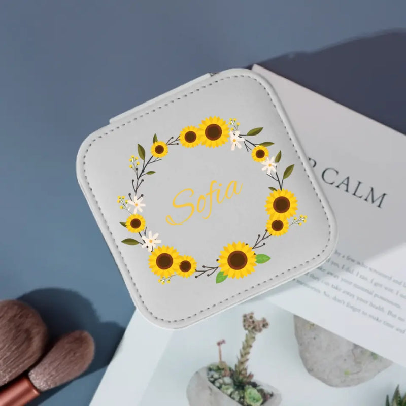 Custom Name Various Sunflowers Jewelry Box Travel Jewelry Base Bridesmaid Gift Best Gift For Her