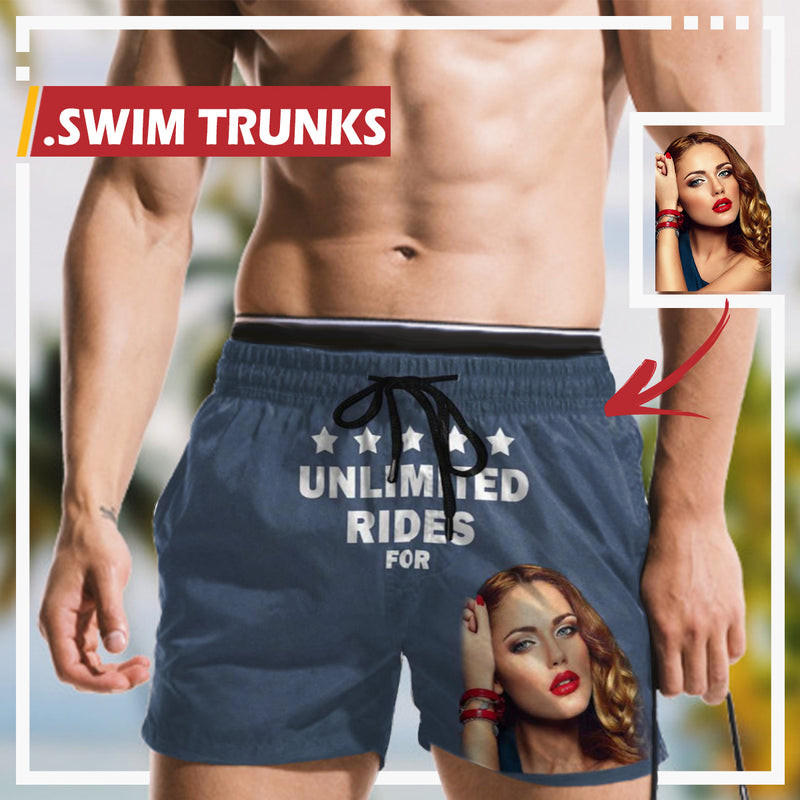 Men's Quick Dry Swim Shorts Customize Swim Trunks Personalized Face Unlimited Rides for Valentine's Day