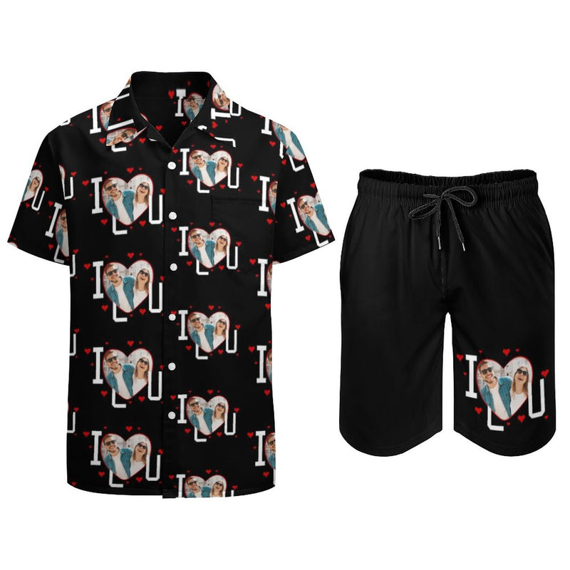 Personalized Men's Beach Suit Custom Photo I Love You Men's Hawaiian Shirt and Beach Shorts