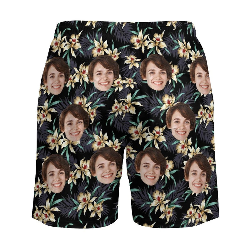 Men's Custom Face 2 in 1 Sports Board Shorts Beach Shorts All Over Print Photo Shorts - Tropical Flowers