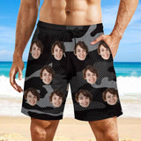 Men's Custom Face 2 in 1 Sports Board Shorts Beach Shorts Irregular Black And Gray With Polka Dots Elastic Fashion Beach Shorts