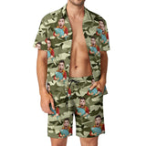 Personalized Men's Beach Suit Custom Face Fishing Master Men's Hawaiian Shirt and Beach Shorts