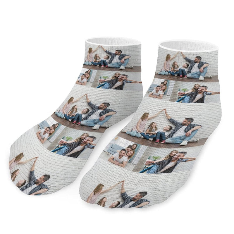 Custom Photo Low Cut Ankle Socks With Family Pictures White Background