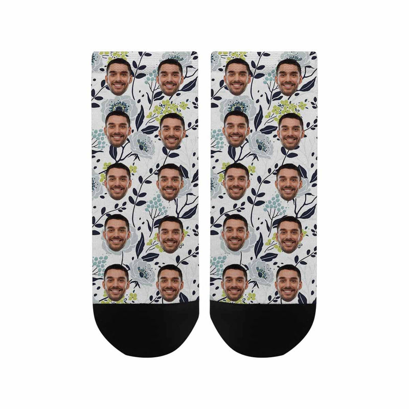 Personalized Photo Low Cut Ankle Socks With Your Lover's Face Floral Background