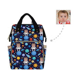 Custom Face Astronaut Blue Black Diaper Bag Backpack Kid's School Bag