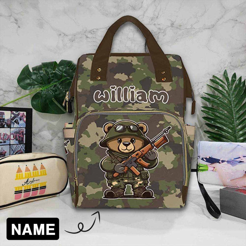 Custom Name Army Green Diaper Bag Backpack Kid's School Bag