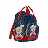 Custom Name Bear Navy Blue Diaper Bag Backpack Kid's School Bag