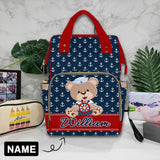 Custom Name Bear Navy Blue Diaper Bag Backpack Kid's School Bag