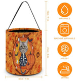 Custom Face Skull Cat Halloween Candy Bucket Halloween Basket Trick or Treat Bags Reusable Tote Bag Pumpkin Candy Gift Baskets for Kids Party
