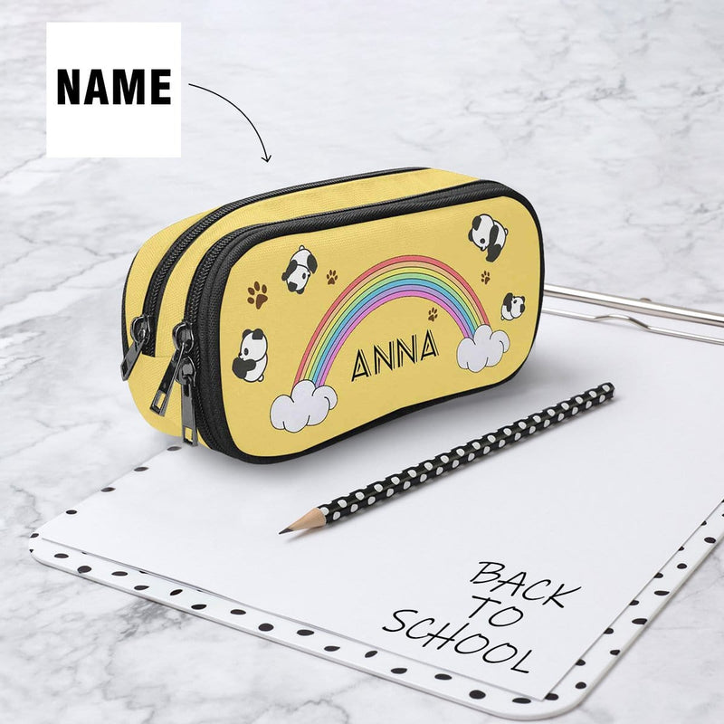 Custom Name Yellow Background Rainbow Back To School Pencil Pouch