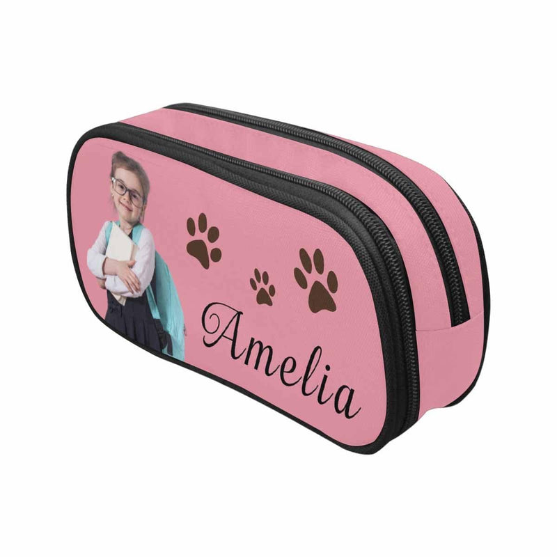 Custom Photo&Name Puppy Footprint Back To School Pencil Pouch