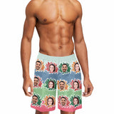 Custom Face Colorful Flowers Men's Beach Shorts