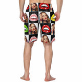 Custom Face Colorful Lips Lattice Personalized Photo Men's Elastic Beach Shorts
