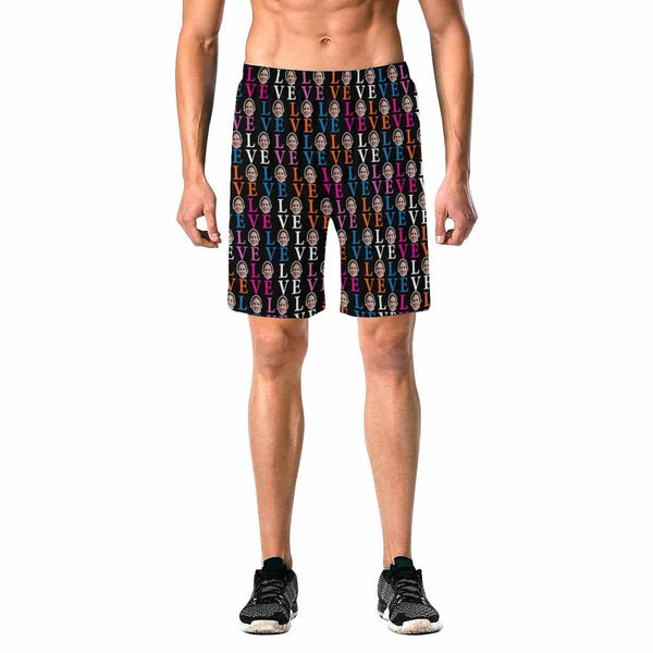 Custom Face Colorful Love Men's Elastic Beach Shorts