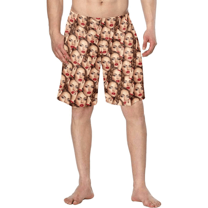 Couple Matching Swimsuit Custom Face Men's Beach Shorts&Women's One Piece Bathing Suit