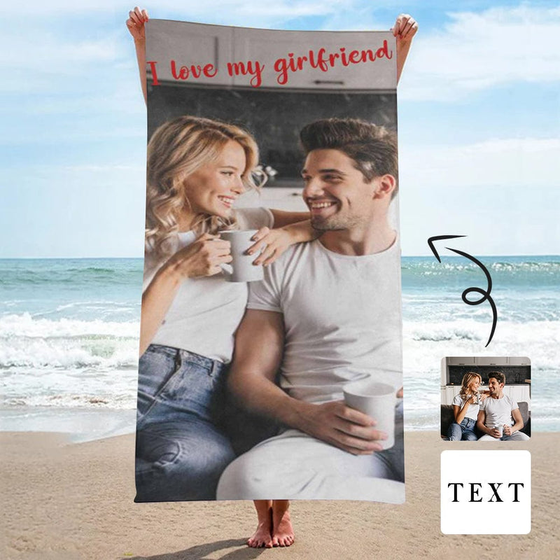 Custom Photo & Text Love Confession Beach Towel Quick-Dry, Sand-Free, Super Absorbent, Non-Fading, Beach&Bath Towel Beach Blanket