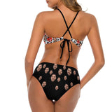 Personalized High Neck Cutout High Waisted Bikini Custom Face Leopard Black