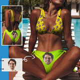Personalized Deep V Neck Tie Side Low Waisted Triangle Bikini Custom Face My Lover Bathing Suit