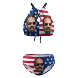 Personalized High Neck Cutout High Waisted Bikini Custom Face USA Flag
