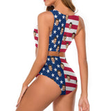 Personalized High-cut Tie-waist Bikini Bottom Swimsuit Custom Husband Face US Flag Bathing Suit