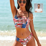 Custom Husband Face USA Flag Bathing Suit Women's Bikini Swimsuit