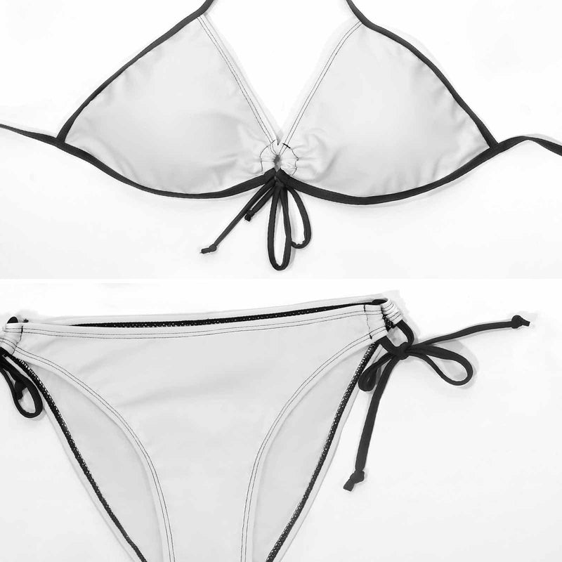 #Plus Size Halter Trikini-Flag Style Unique Halter Tie Side Low Waisted Triangle Bikini Custom Face Plus Size Swimsuit