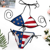 #Plus Size Halter Trikini-Flag Style Unique Halter Tie Side Low Waisted Triangle Bikini Custom Face Plus Size Swimsuit
