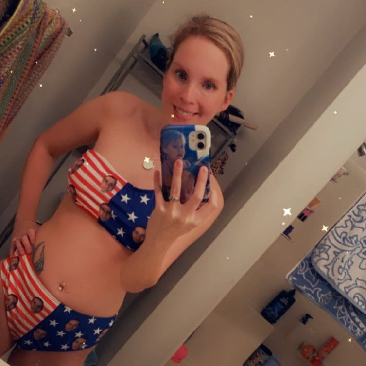 Personalized One Shoulder Stringless Low Waited Bikini Custom Face USA Flag