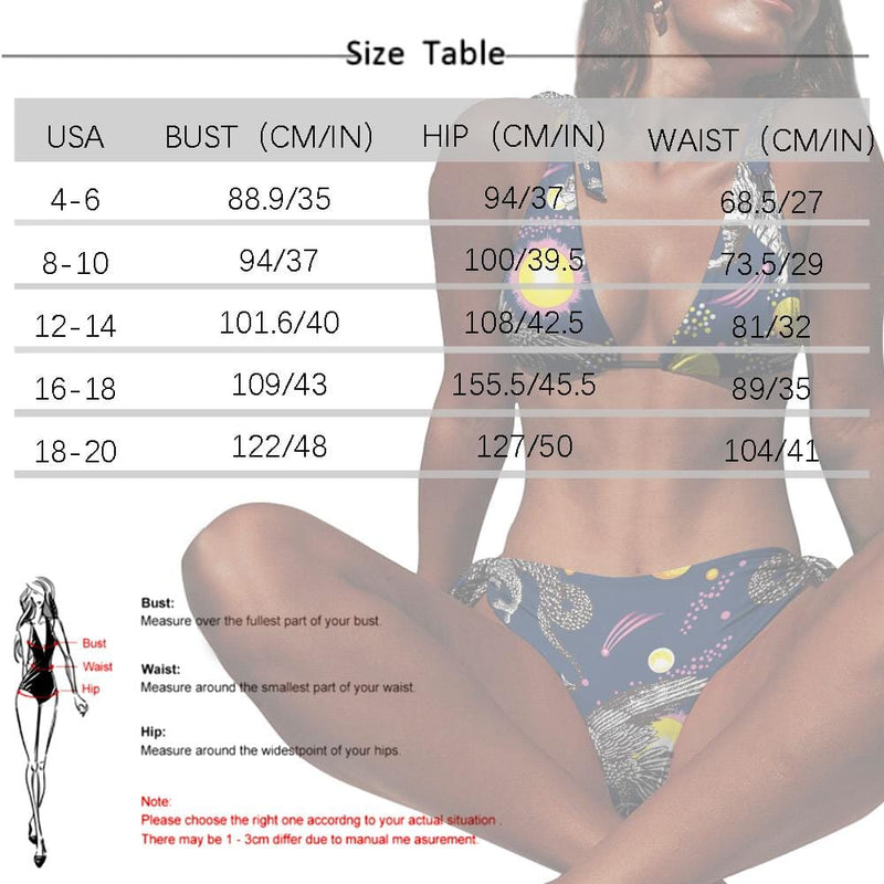 Personalized Deep V Neck Tie Side Low Waisted Triangle Bikini Custom Face Yellow Flowers Bathing Suit