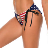 Side Tie-Custom Big Face Flag Personalized Bikini Swimsuit Bottom