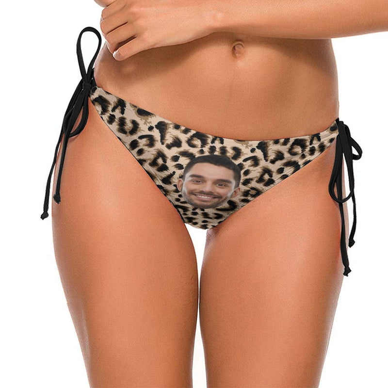Side Tie-Custom Face Sexy Leopard Personalized Bikini Swimsuit Bottom