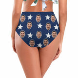 High Waisted Bikini Bottom-Custom Face USA Flag Personalized Bikini Swimsuit Bottom