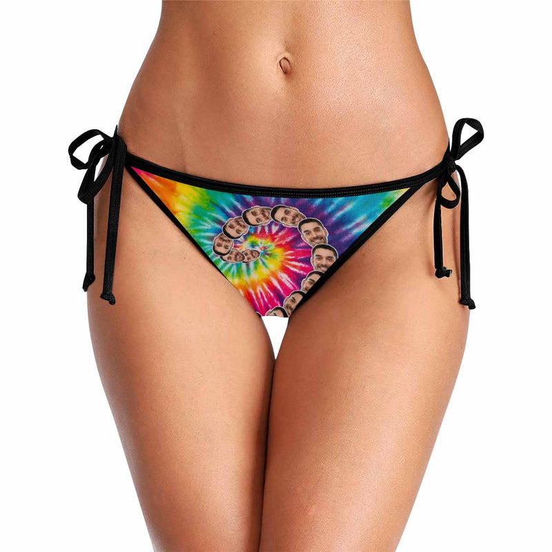 Side Tie-Custom Boyfriend Face Swirl Personalized Bikini Swimsuit Bottom