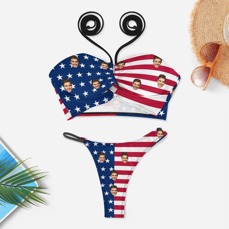 Customized American Flag Bikini Personalized Face Bikini Women's Swimwear Bachelor Party Birthday Gifts For Women