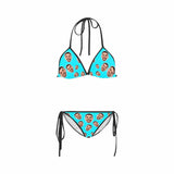 Unique Halter Tie Side Low Waisted Triangle Bikini Custom Face Blue String Personalized Bathing Suit