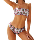 Personalized Strapless Bandeau Top Cheeky Bikini Custom Face Heart Bathing Suit