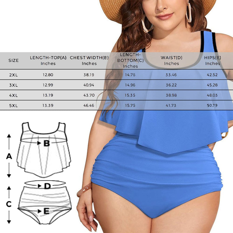 #Plus Size Ruffle Tankini-Flag Style Custom Face Plus Size Swimsuit Ruffle High Waisted Bikini Personalized Tankini