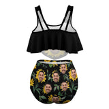 #Plus Size Ruffle Tankini-Custom Face Sunflowers Plus Size Swimsuit Ruffle High Waisted Bikini Personalized Tankini