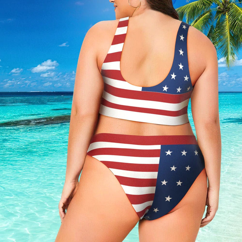 #XS-5XL Personalized Scoop Neck Sport Top High Waisted Bikini Custom Face Plus Size Swimsuit