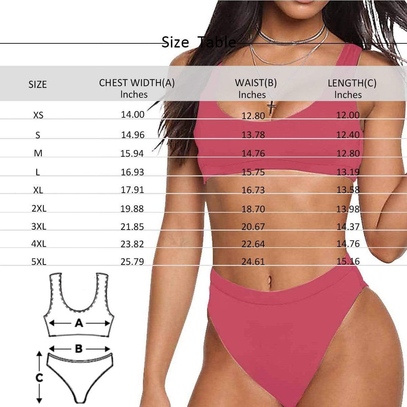 #XS-5XL Personalized Scoop Neck Sport Top High Waisted Bikini Custom Face Plus Size Swimsuit