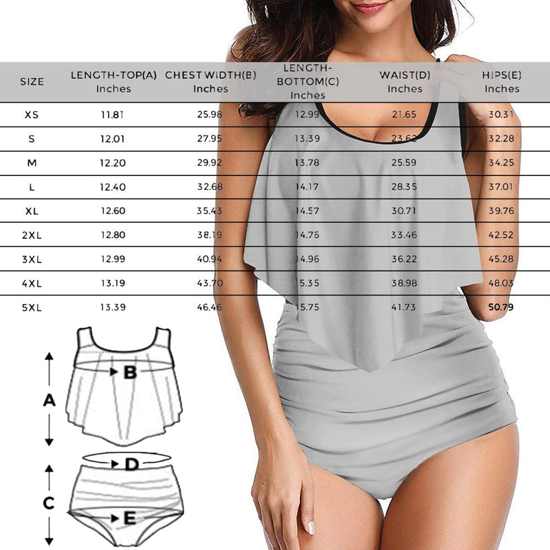 #Plus Size Up 5XL Custom Face Ruffle Tankini Swimsuit Personalized Women's Two Piece Bathing Suit Summer Set Beach Pool Outfits