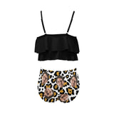 Personalized Double Ruffle Tankini Custom Face Leopard High Waisted Bathing Suit