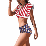 Custom Face American Flag Women Ruffle High Waisted Flounce Bikini