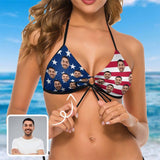 Side Tie-Custom Face USA Flag Personalized Bikini Swimsuit Bottom