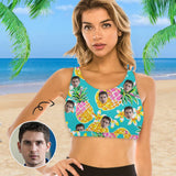 #Crewneck Tank Bikini Top - Custom Face Pineapple Women's Beach Crop High-Neck Bikini Top